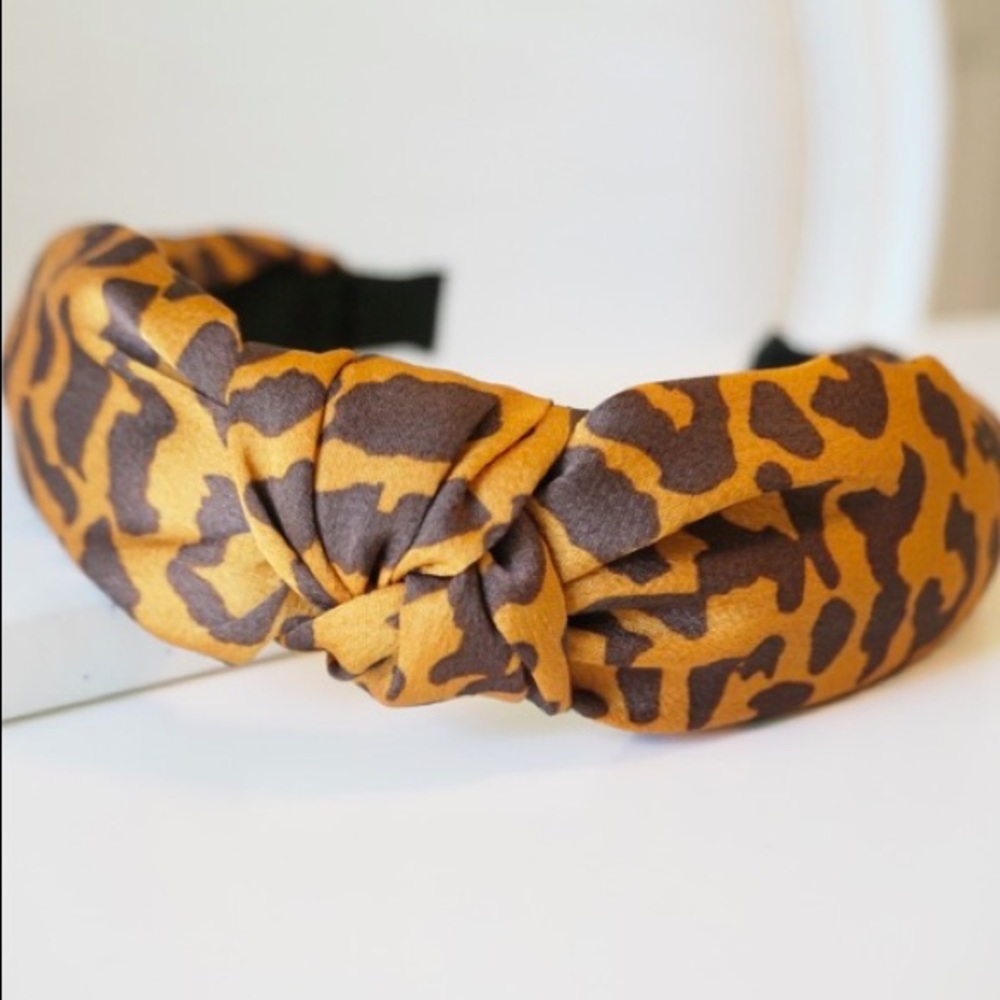 Mustard Leopard Knot Headband